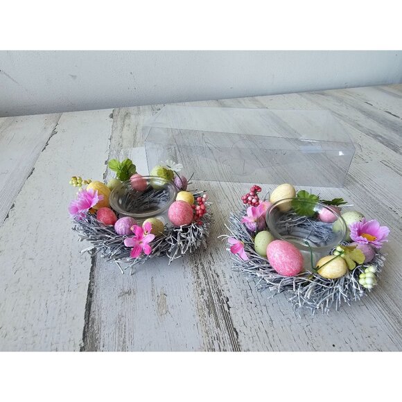 Pier 1 mini egg tea light candle holder wreath white pastel spring decor - Picture 1 of 6